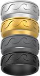 ThunderFit Silicone Wedding Rings for Men, Rubber Engagement Bands 9mm Wide 2mm Thick (Waves - Silver C, Gold A, Grey B, Black - Size 10.5-11 (20.6mm))