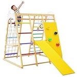 Maxmass Wooden 8-in-1 Kids Climbing Frame, 8-in-1 Climber Playground with Slide, Monkey Bars, Gymnastics Rings, Rope Ladder and Swing, Multifunctional Jungle Gym Playset for Indoor