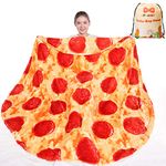 mermaker Pizzas Blanket 2.0 Double Sided 60 inches, Novelty Realistic Pizzas Food Blanket for Kids and Adult, 285 GSM Soft Pepperoni Pizzas Blanket, Funny Gifts for Teen Boy and Girl Gifts