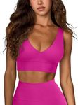 LASLULU Womens Sexy Sports Bra Crop Tops Sleeveless High Impact Athletic Running Sports Bra Cropped Workout Tank Tops with Built in Bra(Neon Rose Red Medium)