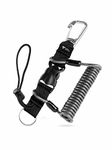 Rogue Endeavor® Heavy Duty Dive Snappy Coil, Stainless Clip, Split Ring & Slide Lock Lanyard, Quick Release Buckle, 36" Steel Core Lanyard, Ideal for Cameras/Lights/Tools/Paddles (Smoke Black)