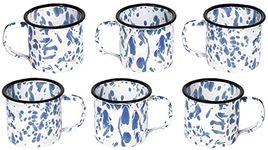 Red Co. Set of 6 Enamelware Metal Small Classic 5 Oz Round Coffee and Tea Mug with Handle, Navy Blue Marble/Black Rim ââ‚¬â€œ Splatter Design