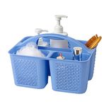 UUJOLY Plastic Portable Shower Caddy Basket Bucket, Cleaning Shower Basket with Handle Compartments Storage Basket Organizer for Bathroom Kitchen College Dorm Sink, Dark Blue