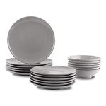 Amazon Basics 18-Piece Dinnerware Set - Smokey Grey, Service for 6