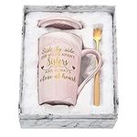 Sister Gifts Coffee Mug Set with Gift Box, Sister Birthday Gifts for Sister 14 Oz Pink Marble Mug Tea Cup-Side by Side or Miles Apart Sisters are Always Close at Heart , Ideal Friendship Gift