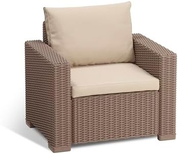 Keter California Set 2 Poltrone in Rattan, Set di 2 Divanetti con Cuscino Incluso Color Cappuccino