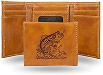 Rico Wildlife - Bass Scene Laser Engraved Brown Trifold Wallet, Multi, One Size