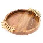 ADA Handicraft® Premium Mango Wood Handmade Round Serving Platter, Nested Serving Tray with Brass Designed - (Size:- 30 x 30 x 4cm)