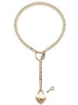 paloli Womens Slip Chain Necklace Heart O-Ring, Punk Rock Cuban Long Necklace Jewelry For Women, Adjustable Lariat Y-Necklace Heart Locker With Key (24'', Gold)