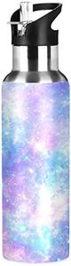 Galaxy Rainbow Star Tie Dye Sport Water Bottle with Straw, Vacuum Insulated Stainless Steel Thermal Flask Leakproof BPA Free Drinking Bottle for Gym Fitness Camping-20oz/600ml