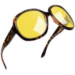 Joopin Tortoise Oversized Night Driving Glasses Women Anti Glare, Ladies Big Night Vision Glasses, Large Headlight Nighttime Yellow Glasses