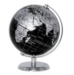 Exerz 14cm World Globe Metallic Black (Diameter 14cm/5.5") - English Map - Educational/Geographic Mini Earth Globe Stainless Steel Arc and Base