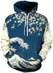 Chaos World Men's Novelty Hoodie Realistic 3D Print Pullover Unisex Casual Sweatshirt(L,Wave)