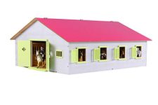 Van Manen Kids’ Globe Farming Horse Ranch, with 7 Horse Stalls, Wooden Horse Farm, with Folding Roof, Pink, 610189