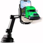 Truck Phone Holder Mount Heavy Duty Super Suction Cup Cell Phone Holder for Truck Dashboard Windshield, Compact 10.3 inch Arm, Stable, Compatible with iPhone & Samsung, Gray, Semi Truck