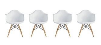 Inspirer Studio® Set of 4 New 19 inch SeatDepth Eiffel Style Side Chair with Natural Wood Legs Eiffel Chairs (Armchair White)