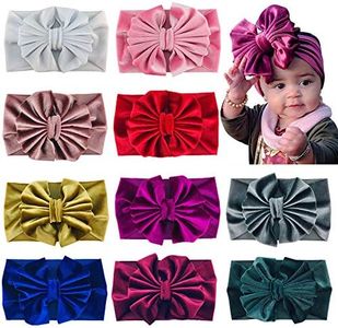 inSowni 10 Pack Solid Stretchy Velvet Big Bow Wide Headbands Headwraps Accessories for Baby Girls Toddlers Newborns Infants Kids