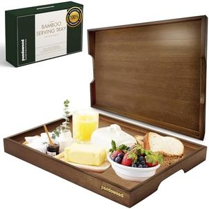 PANDAWOOD Food Tray for Serving Food - 17" x 13" Large Wooden Serving Trays for Eating - Wood Serving Tray with Handles - Wooden Trays for Decor - Ottoman Tray - Coffee Table Tray - Couch Tray