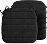 Codi Chair Cushions for Dining Chairs - Set of 6, Kitchen and Indoor Room Seat Cushion | 16x17 inch, with Ties and Washable Covers, Black - 6 Pack