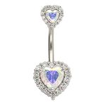 Excepro Belly Rings 316L Surgical SS PVD Plated Multicolor Heart CZ Navel Piercing Shiny Belly Button Rings, Metal Gemstone, cubic zirconia