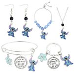 Cartoon Stitch Earrings Keychain Ohana Jewelry Set Gifts Bracelet Gift Stitch Fans Lover Birthday Gifts