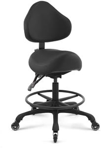 DR.LOMILOMI Pneumatic Swivel Rolling Saddle Chair with Wheels and Ergonomic Back Support for Hair Stylist, Dental Hygienist, Hygienic Clinic, Spa, Massage, Home, Office - Black Vinyl Leather - 510 KOA