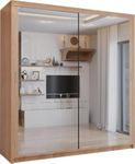 Double Mirror Sliding Door Wardrobe with LED LIGHT 90/120/150/180/203 (Oak, 120cm)