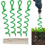 Powerful 4 Pack 15 inches Spiral Shed Anchor Kit - Pale Green Tent Stakes Heavy Duty Ground Screw Anchor