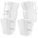 MALACASA Porcelain Coffee Mugs Set of 6, 16 oz Coffee Cups with Handle, Square Large Ceramic Coffee Mug for Women Men, Modern Mugs Set for Coffee, Latte, Cappuccino, Tea, Milk, White, Series FLORA