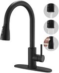 BESy Brass Single Handle Kitchen Faucet with Pull Down Sprayer,Rv High-Arc Kitchen Sink Faucet with Pull Out Sprayer,Single Lever 3 Function Laundry Room Faucet,Matte Black (1 or 3 Hole)