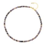 COAI Black Veins Rhodonite Heishi Stone Beaded Choker Necklace for Women