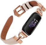 Apawband Leather Bands Compatible with Fitbit Inspire 3 Bands, Replacement D-Shaped Watch Straps Soft Wristband for Fitbit Inspire 3 Fitness Tracker Women&Men (Beige/Rose Gold)