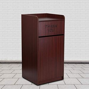 Flash Furniture Sony Laminate Wood Tray-Top Commercial Grade Trash Receptacle in Mahogany