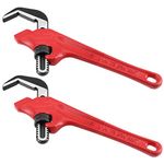 SEUNMUK 2 PCS 9-1/2 Inch Hex Offset Wrench, Offset Pipe Wrench Heavy Duty Steel End Pipe Wrench Adjustable Plumbing Wrench Tools with Red Handle, 1-1/8-2 5/8 Inches Capacity