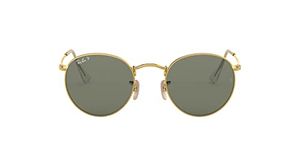 Ray-Ban RB3447 Round Metal Sunglasses, Gold/Green Polarized, 50 mm