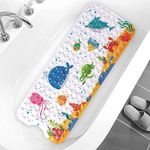 LATERN Bathtub Mat for Kid, 100CM x 40CM Extra Long Bath Tub Mat Anti Slip Shower Mat with Suction Cups and Drain Holes for Bathroom Wet Floor - Machine Washable (Dolphin)