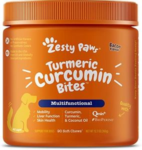 Zesty Paws Turmeric Curcumin with Bioperine for Dogs - Dog Joint Supplement with Coconut Oil & Black Pepper Extract - Soft Chews for Canine Immune System Support - Bacon Flavor - 90 Count