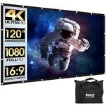 Pyle Foldable Portable Projector Screen - 120" 16:9 HD 4K Lightweight Indoor Outdoor Anti-Crease Movie Projection Display - for Home Theater, Party, Office, Classroom