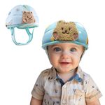 Domayllay Baby Helmet for Crawing Walking,Soft Infant Safety Helmet,Baby Helmet 1-2 Years for Anti-Fall Head Protector,Adjustable, Breathable Toddler Helmet (Blue Bear, Large)