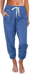 AUTOMET Women‘s High-Waisted Sweatpants with Pockets, Loose Lounge & Pajama Pants for Fall, Winter, Spring Yoga Travel Blue L