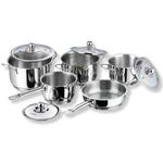 Vinod Stainless Steel Induction Friendly Tuscany Set 5 Pieces - Saucepan (14 cm/1.3 Litre), 3 Cassseroles (14 cm,16 cm & 18 cm/1.3,2 & 2.8 Litre), Frypan (18 cm) & 3 Glass Lids