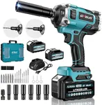 Geveelife 850N.m (3in1) Brushless Impact Wrench, 1/2" Cordless 640Ft-lbs Impact Gun w/ 2x 5.55Ah Battery, 2h Fast Charger & 6 Sockets, 3300RPM Power Impact Driver for Car/Home/Lawn Mower