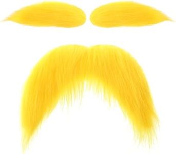 1 Set Yellow Fake Mustaches Eyebrows, Fake Beard Stick on Mustache Self Adhesive Funny Fake Mustache for Cosplay Halloween Christmas Party Favors, Perfect Novelty Accessories for Men Women Kid & Adult