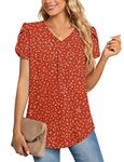 Aodemo Women Summer Dressy Chiffon Blouse Petal Short Sleeve V Neck Tunic Tops Office Casual T-Shirt XL, Orange Red Dot