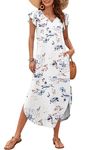 MISFAY Women 2024 Summer Casual Ruffle Sleeve Dress Beach Cover Up Long Maxi Dresses with Pocket,Floral White,M