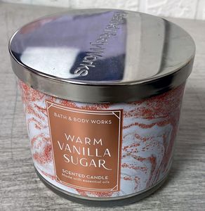 White Barn Candle Company Bath and Body Works 3-Wick Scented Candle w/Essential Oils - 14.5 oz - Warm Vanilla Sugar (Vanilla, White Orchid, Sparkling Sugar, Fresh Jasmine, Creamy Sandalwood)