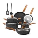 DishDelight 12 Piece Non-Stick Pots and Pans Set, Nonstick Induction Granite-Coated Cookware Set, Nonstick Saucepan Set, Black