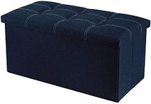 SKYFUN (LABEL) Collapsible Folding Ottoman Footrest Sitting Cum Storage Cube Stool Bag Bedding Organizer (Blue)