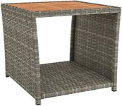 vidaXL Modern Grey Tea Table - Poly Rattan & Solid Acacia Wood Top - Perfect for Patio, Garden and Outdoor Use