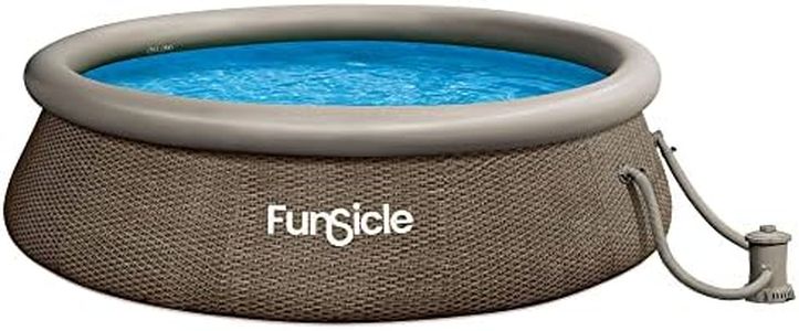 Funsicle 12' x 36" Quickset Round Inflatable Ring Top Outdoor Above Ground Swimming Pool Set with Pump and Cartridge Filter, Dark Triple Basketweave